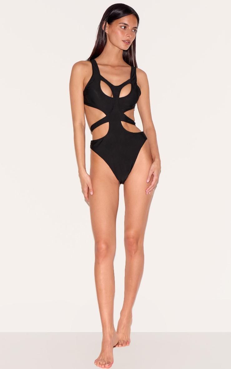 Black Double Layered Cut Out Swimsuit Product Image