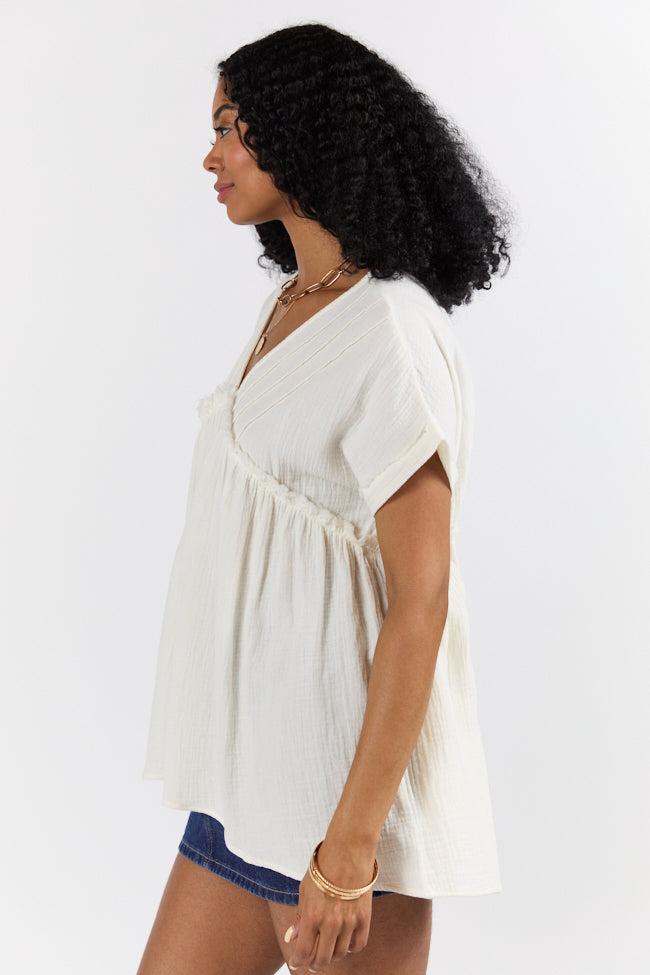 If I Knew Ivory Gauze Button Detail Short Sleeve Top FINAL SALE Product Image