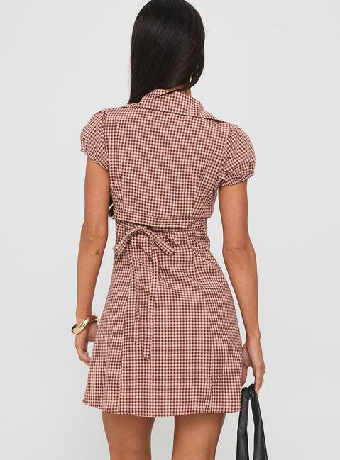 Kavira Tie Bust Shirt Dress Red Gingham Product Image