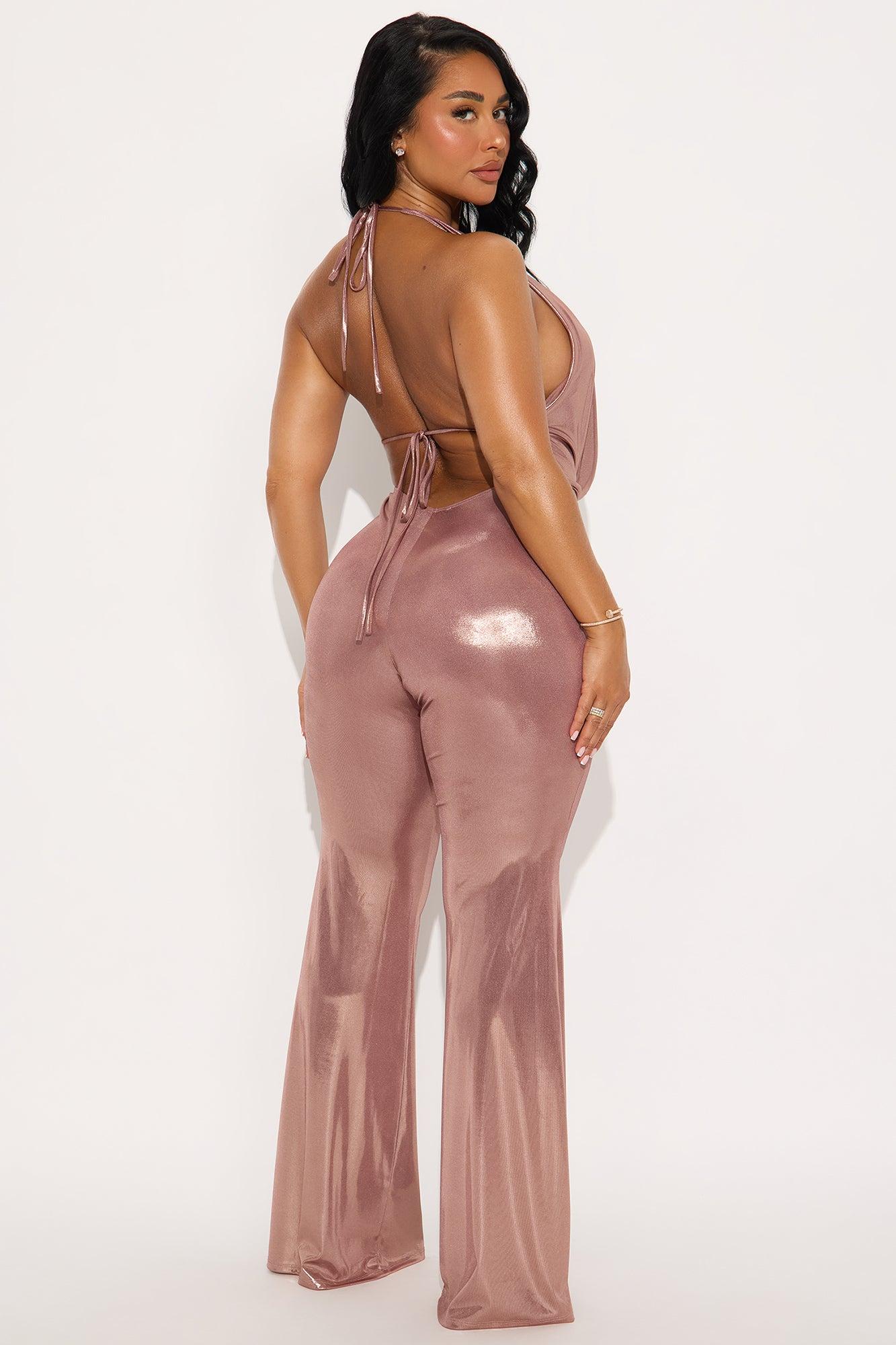 Mia Metallic Halter Jumpsuit - Rose Gold Female Product Image
