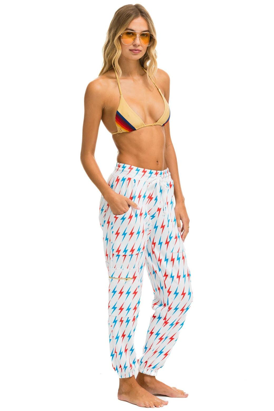 AVIATOR BOLT EMBROIDERY CARGO SWEATPANTS - WHITE // USA Female Product Image