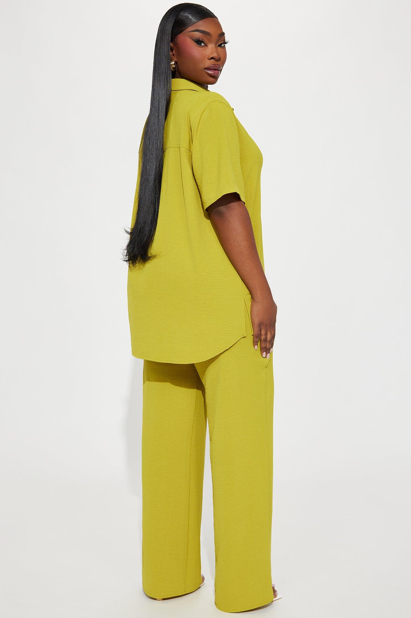 Makenzie Short Sleeve Pant Set - Chartreuse Product Image