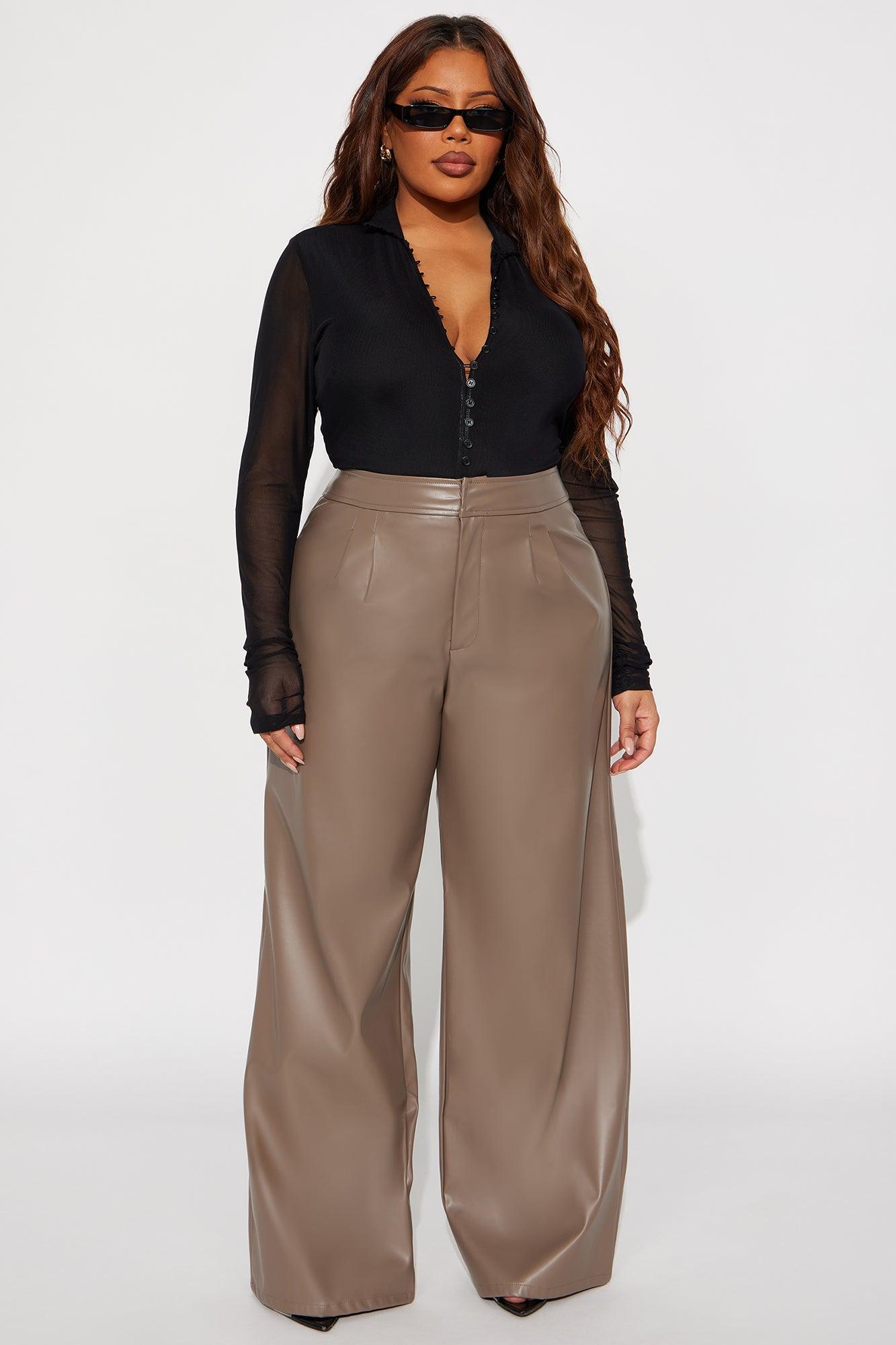 Going Somewhere Faux Leather Wide Leg Pant 33 - Mocha Female Product Image