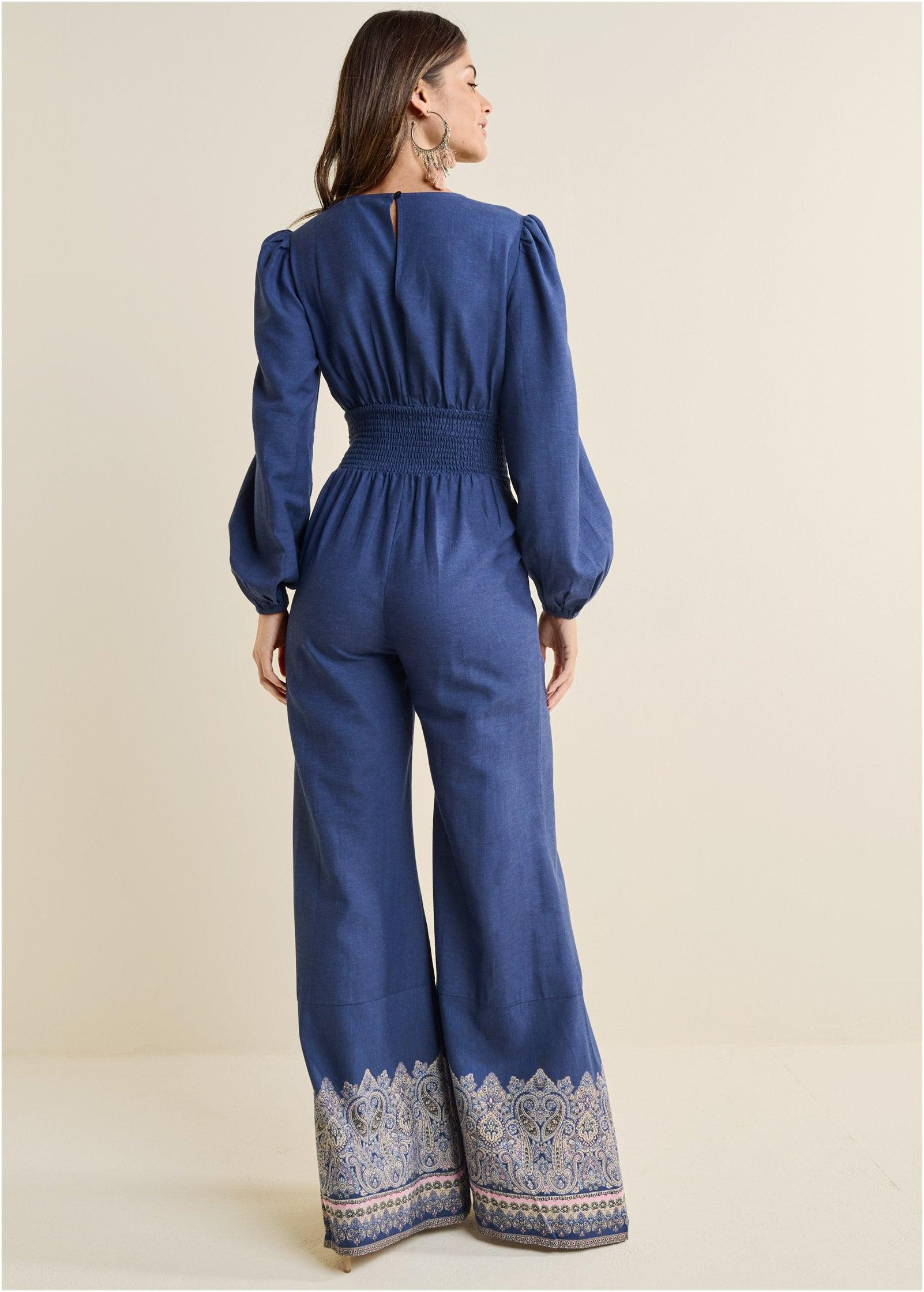 Printed Wide Leg Jumpsuit - Blue Multi Product Image