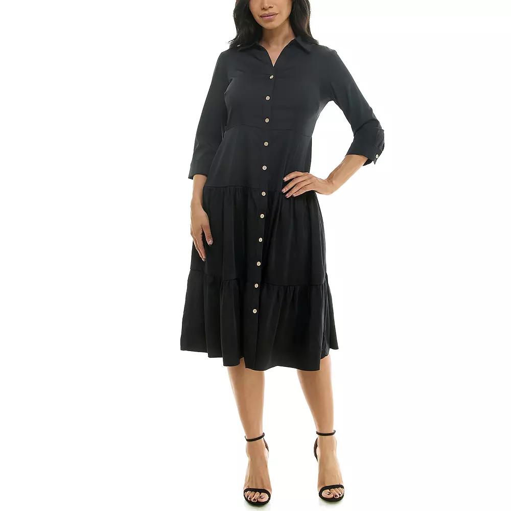 Women's Nina Leonard Button Front Shirt Dress,  Product Image
