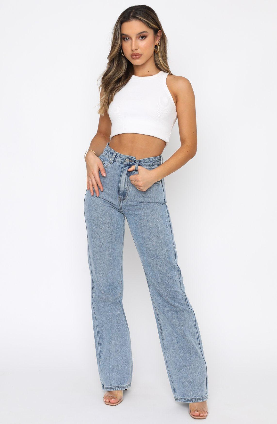 Long Way To Go High Rise Straight Leg Jeans Washed Blue Product Image