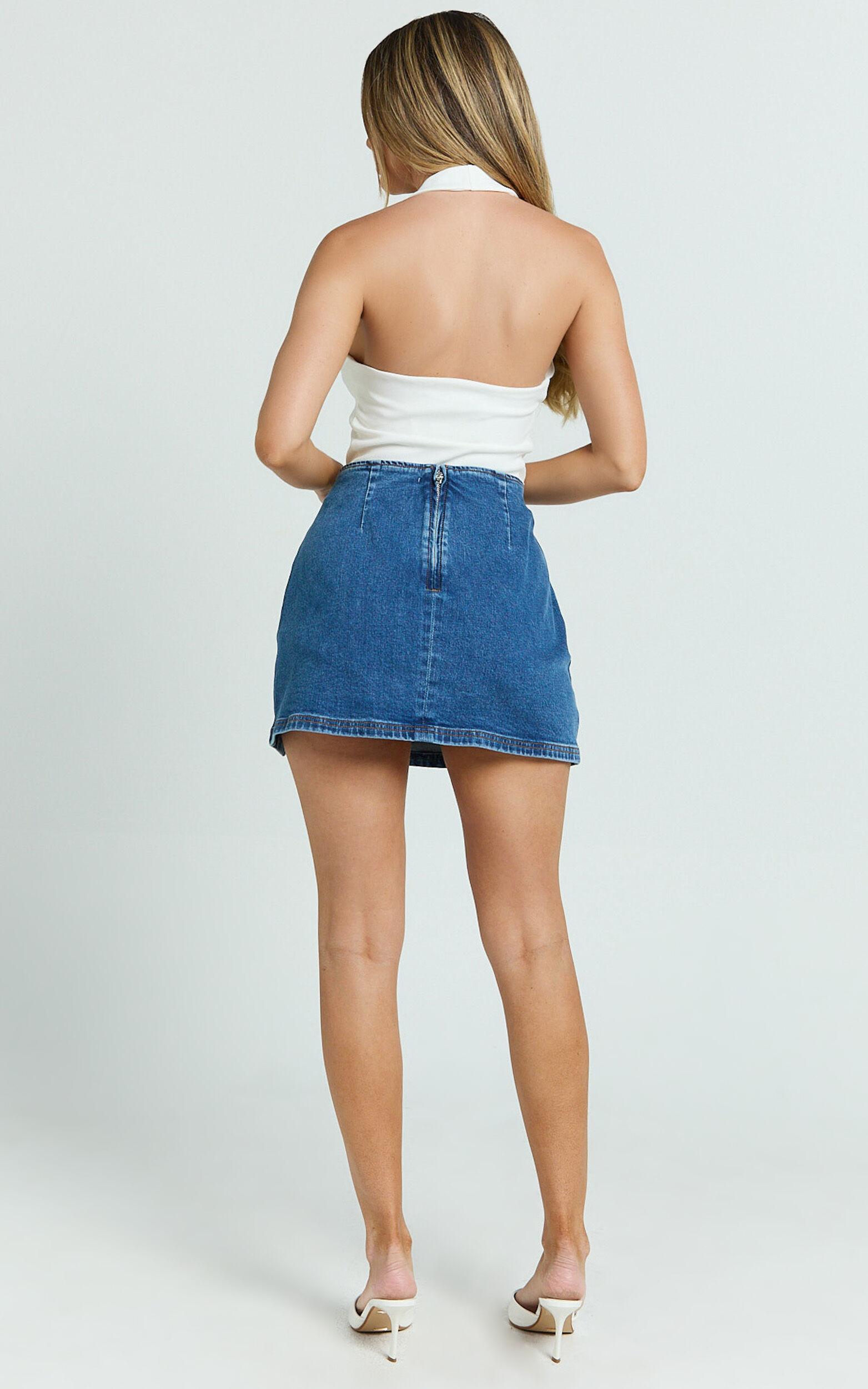Peters Skort - Fitted Side Split Mini Skort in Mid Blue Wash Product Image
