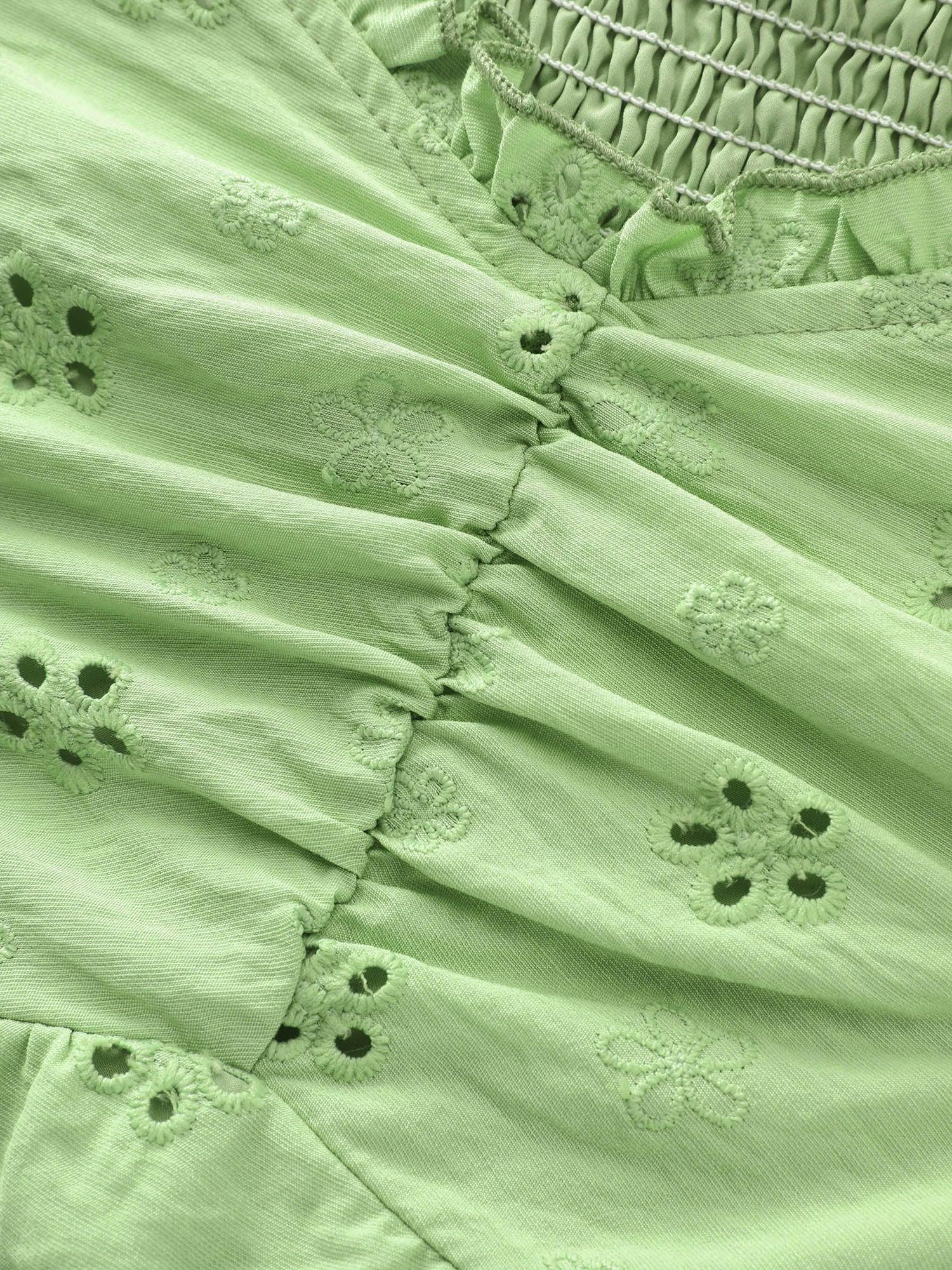 Eyelet Embroidered Shirred Back Blouse Female Product Image