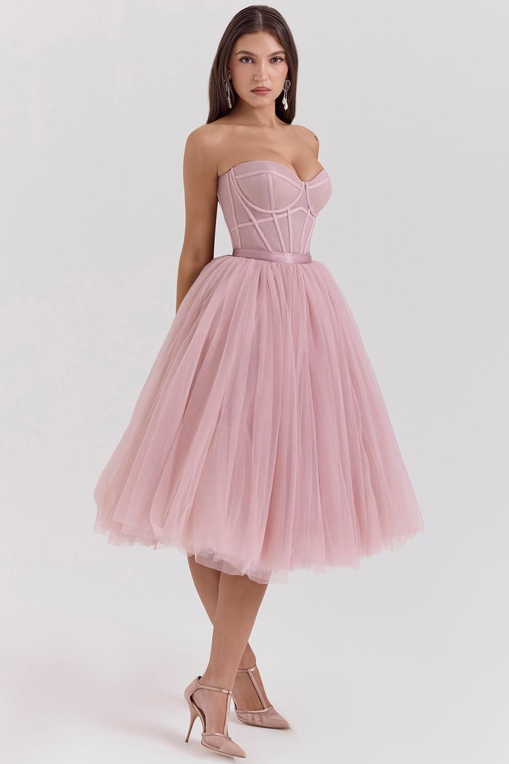 Darling  french rose tulle midi dress - sale Product Image