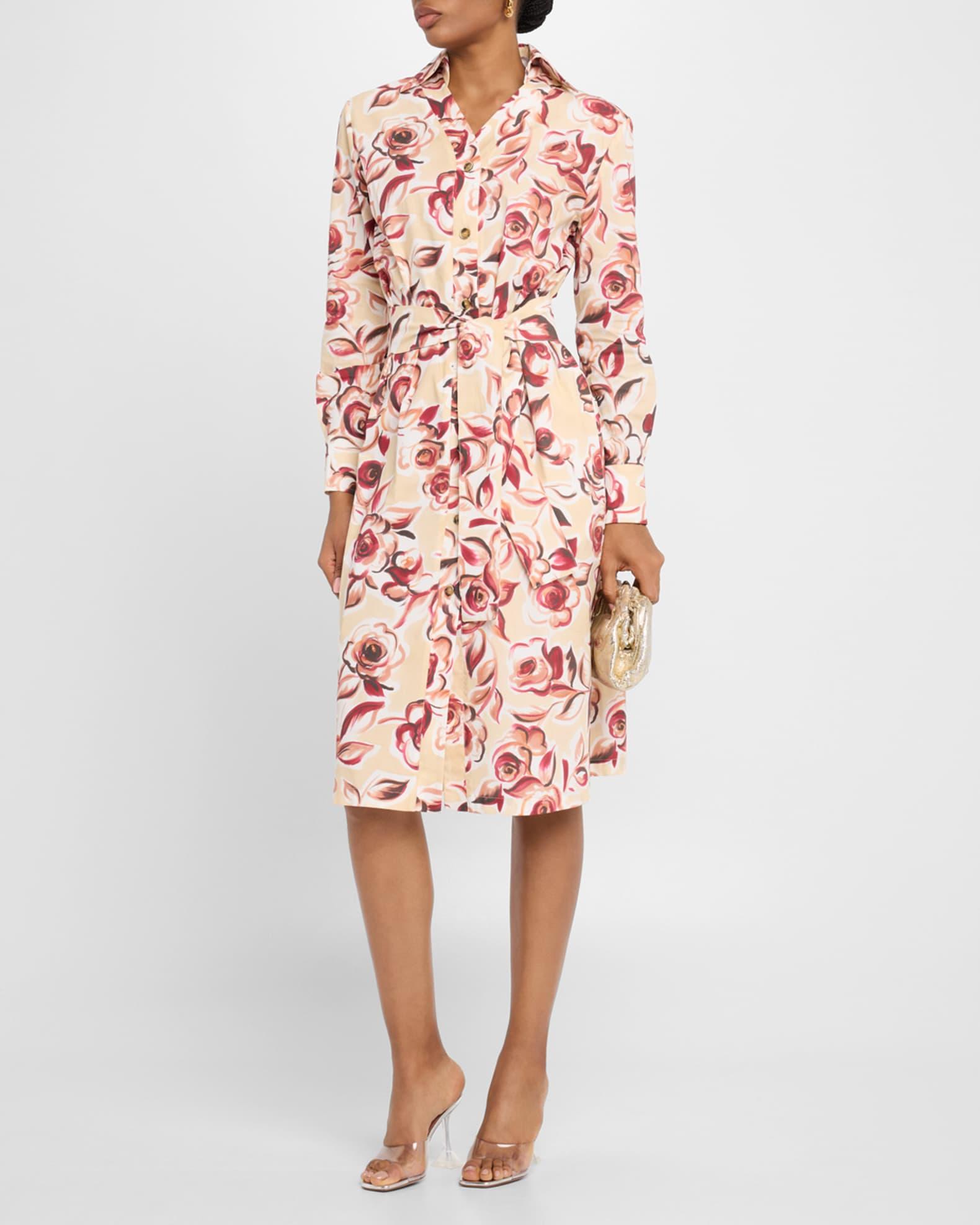 Belted Floral-Print Midi Shirtdress Product Image