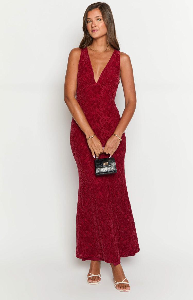 Farida Red Lace Maxi Dress Product Image