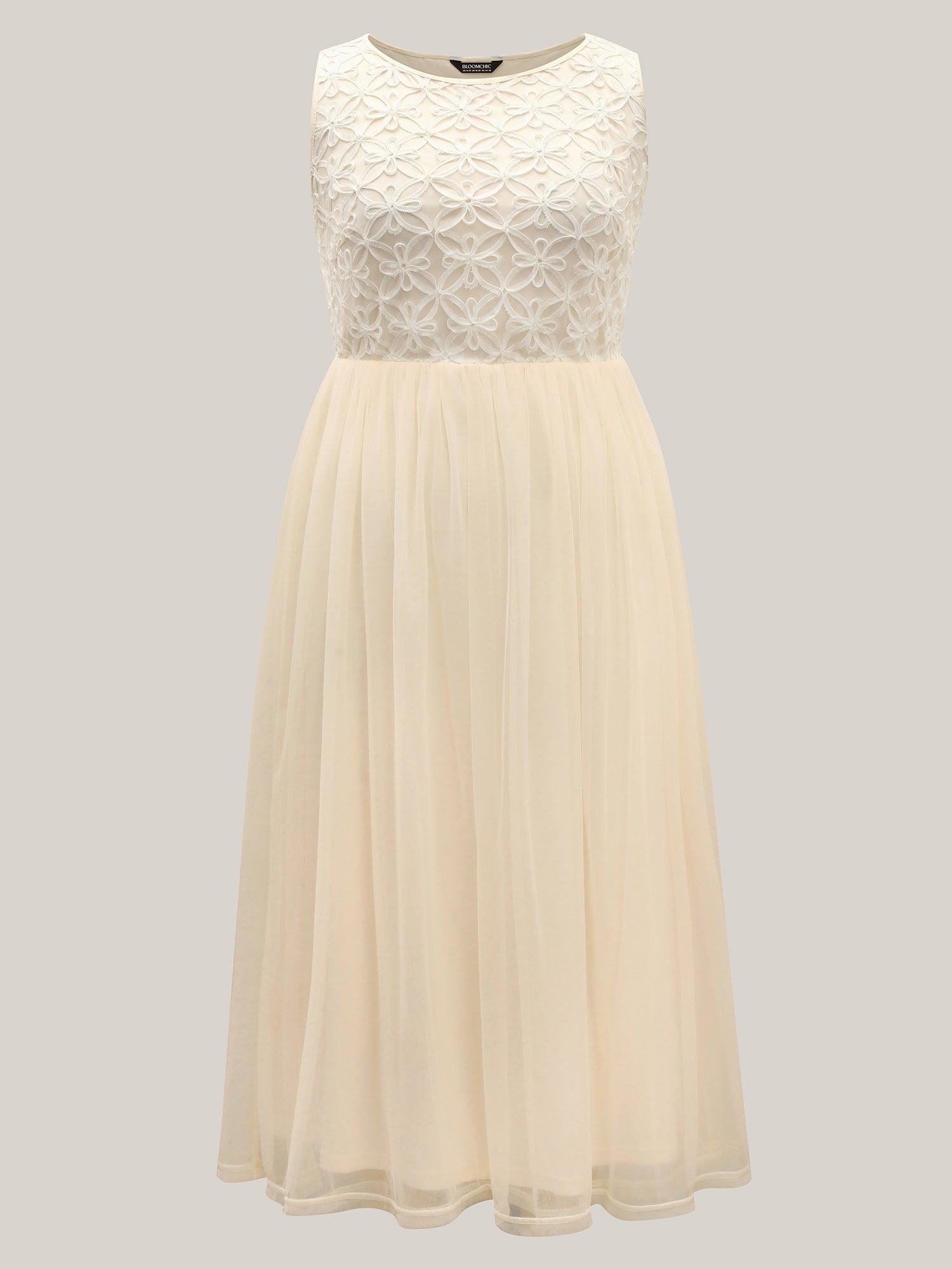 Floral Embroidered Spliced Mesh Maxi Dress Female Product Image