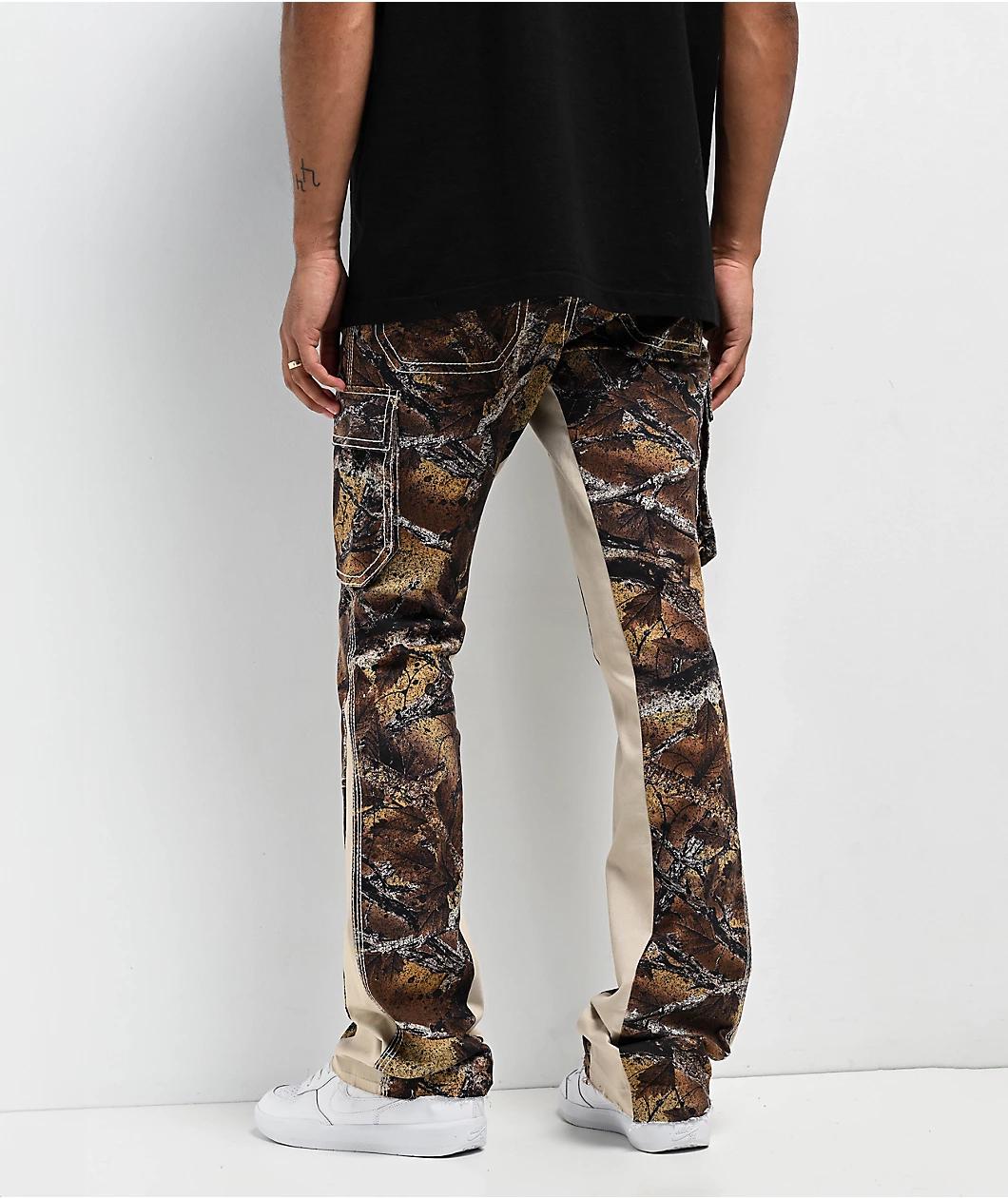 Ninth Hall Stacked Flare Beige Camo Cargo Pants Product Image