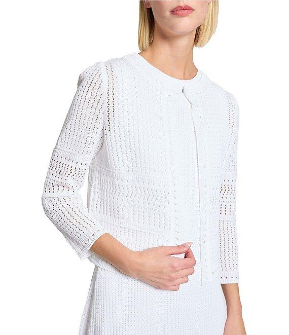 MISOOK Pointelle Knit Round Neck Bracelet Sleeve Jacket Product Image