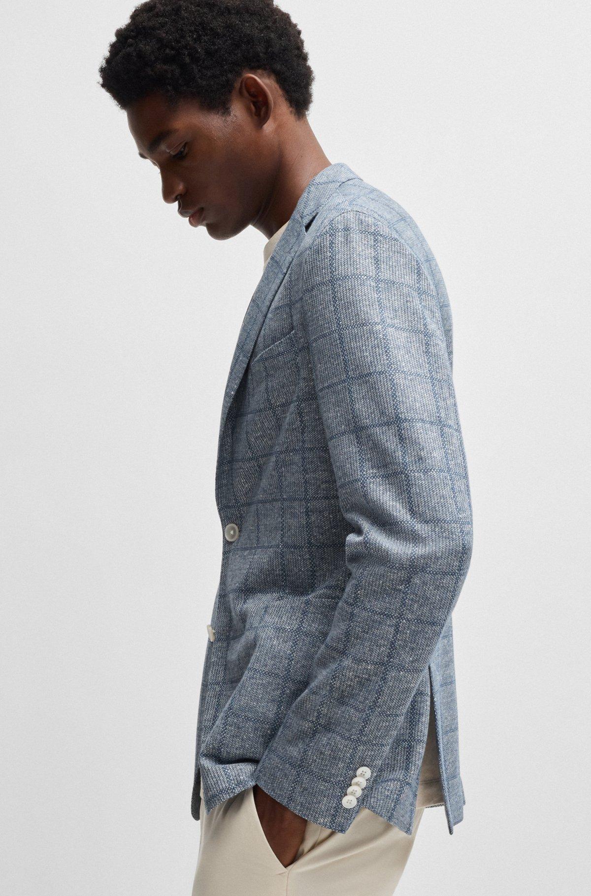 BOSS - Slim-fit blazer in checked stretch fabric - Light Blue Product Image