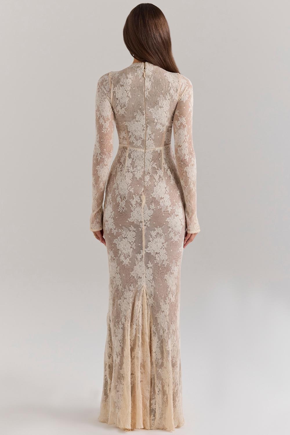 Isoline  peach lace maxi dress Product Image