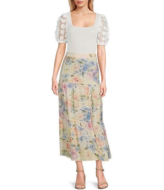 I.N. San Francisco Square Neck Short Floral Sleeve Top Product Image