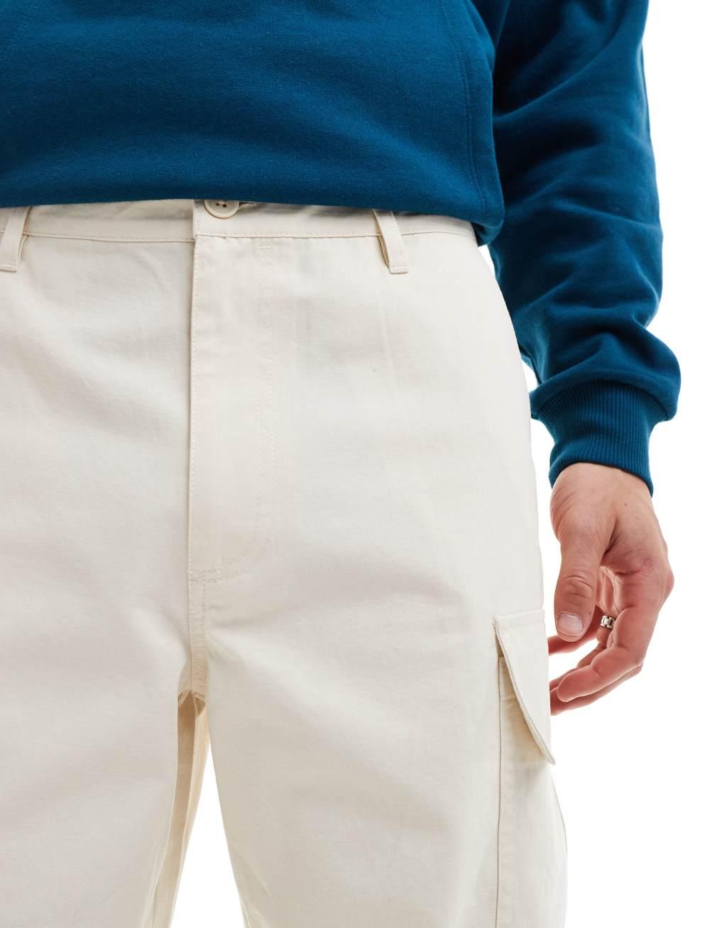 ASOS DESIGN baggy cargo pants in stone Product Image