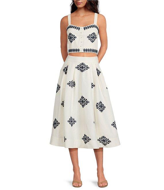 A Loves A Woven Embroidered Sleeveless Tank Strap Sweetheart Neckline Cropped Coordinating Bralette Top Product Image