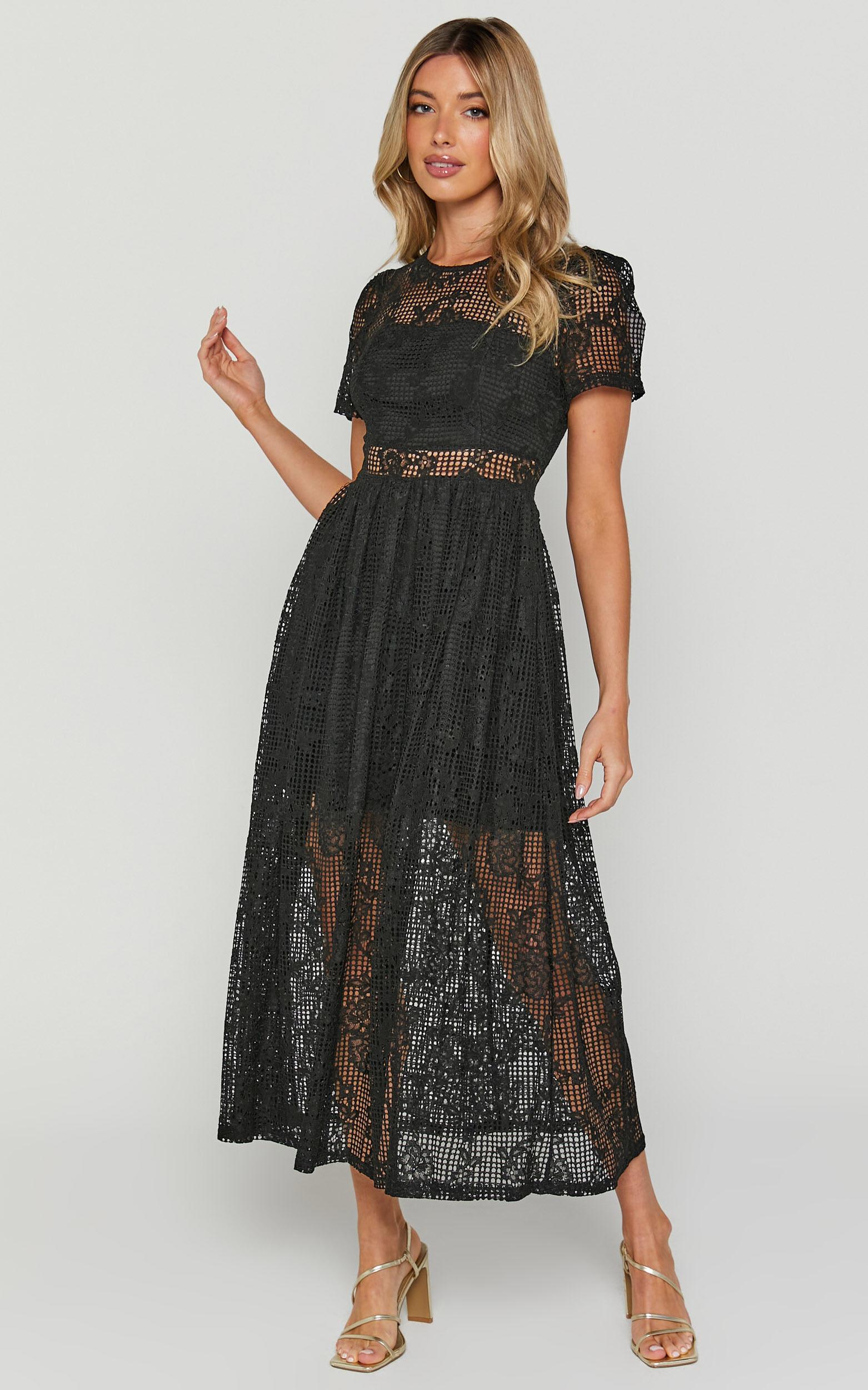 Leon Midi Dress - Short Sleeve Dress in Black Product Image