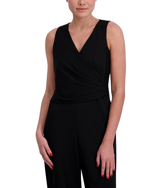 Anne Klein V-Neck Sleeveless Side Ruched Straight Leg Crepe Jumpsuit Product Image
