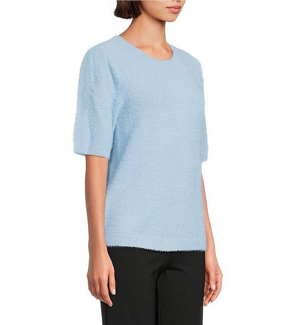 Slim Factor by Investments Blyss Crew Neck Short Sleeve Eyelash Sweater Product Image