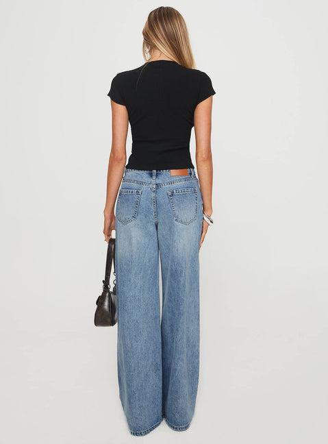 Mellowed Out Low Rise Straight Leg Jeans Mid Blue Product Image