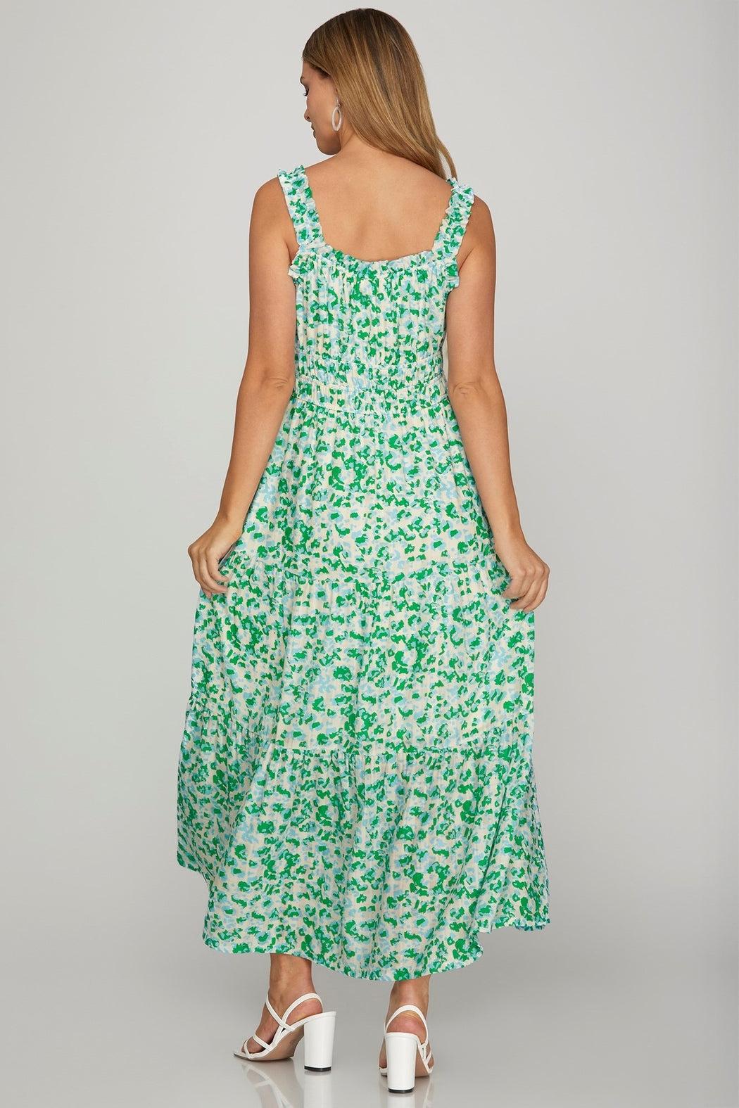 Woven Print Tiered Midi Dress Product Image