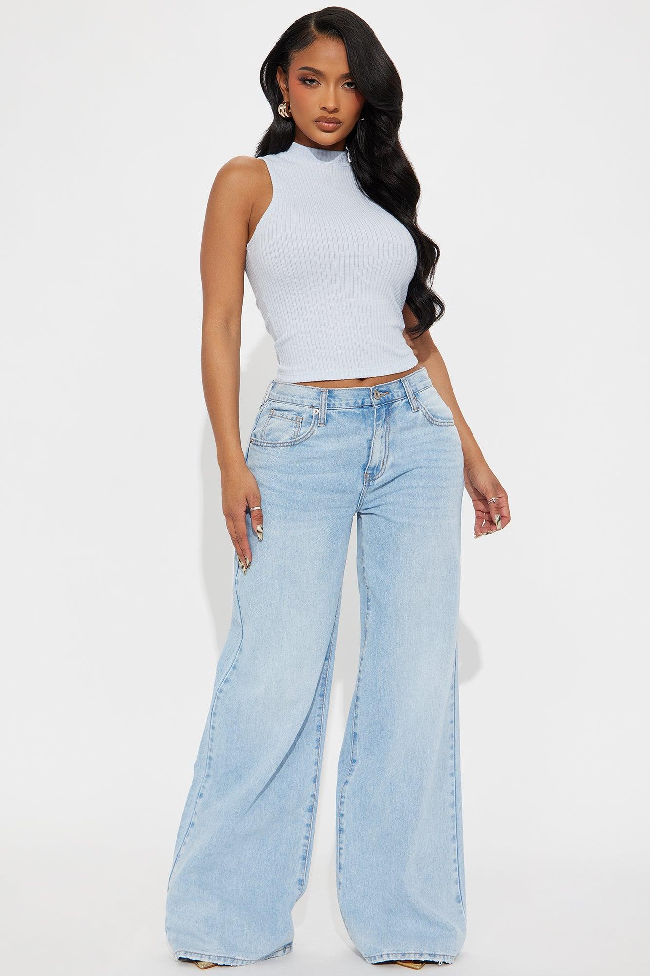 Alina Ribbed Mock Neck Tank Top - Blue Product Image