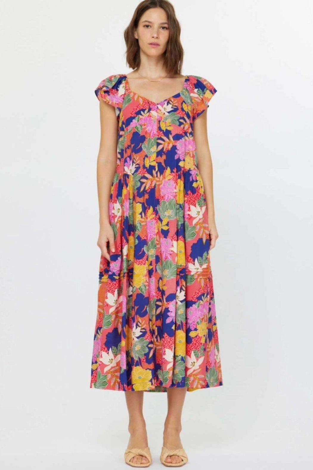Floral Printed Flutter Sleeve Midi Dress Product Image