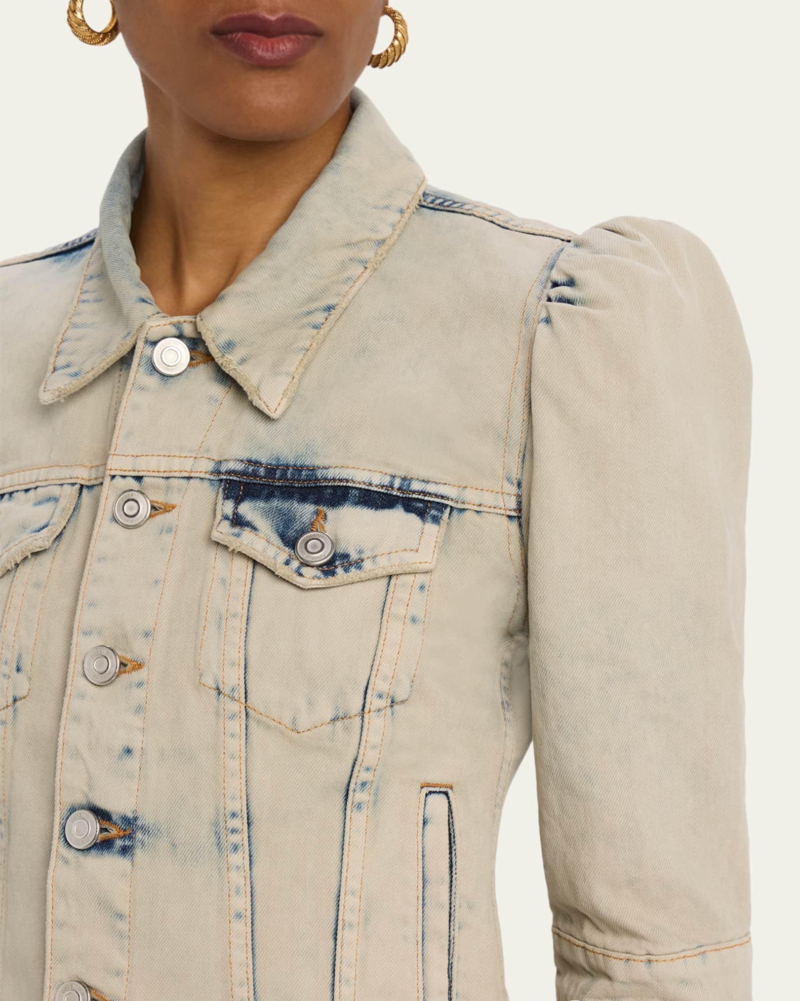 Puff-Sleeve Slim Crop Denim Jacket Product Image