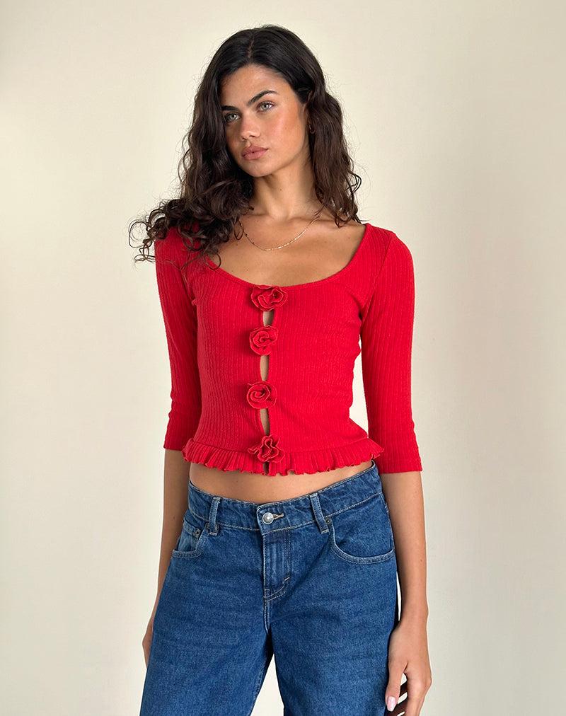 Harpan Rosette Front Top in Red Female Product Image