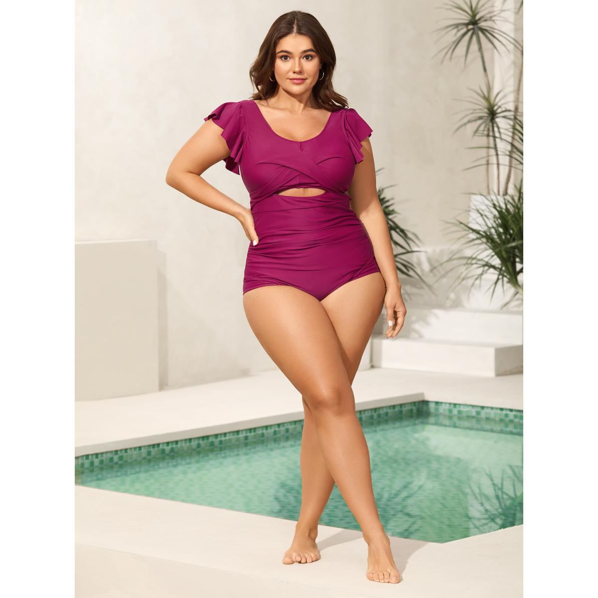 Plus Size Cut-Out Twist Front One-Piece Swimsuit Women's Swimwear Deeppurplered Beach Twist Curve Bathing Suits High stretch One Pieces BloomChic 14-16/1X Product Image