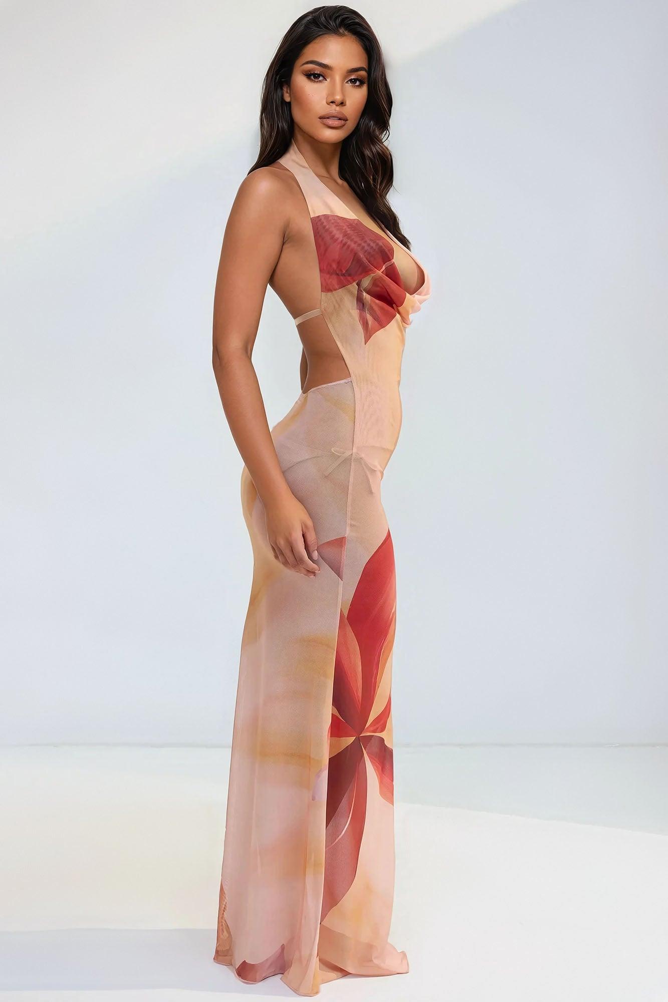 Paradise Calling Flower Mesh Cover Up Maxi Dress - Pink/combo Product Image