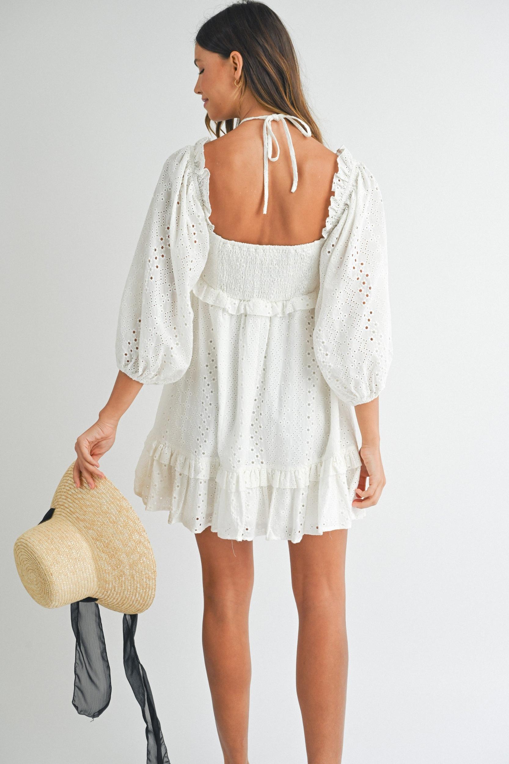 White Eyelet Lace Midi Dress Product Image