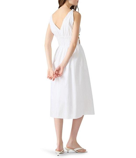 Steve Madden Kassie Bead Embellishment Smocked V-Neck Sleeveless Poplin Dress Product Image