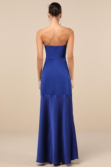 Compelling Style Royal Blue Strapless A-Line Maxi Dress Product Image