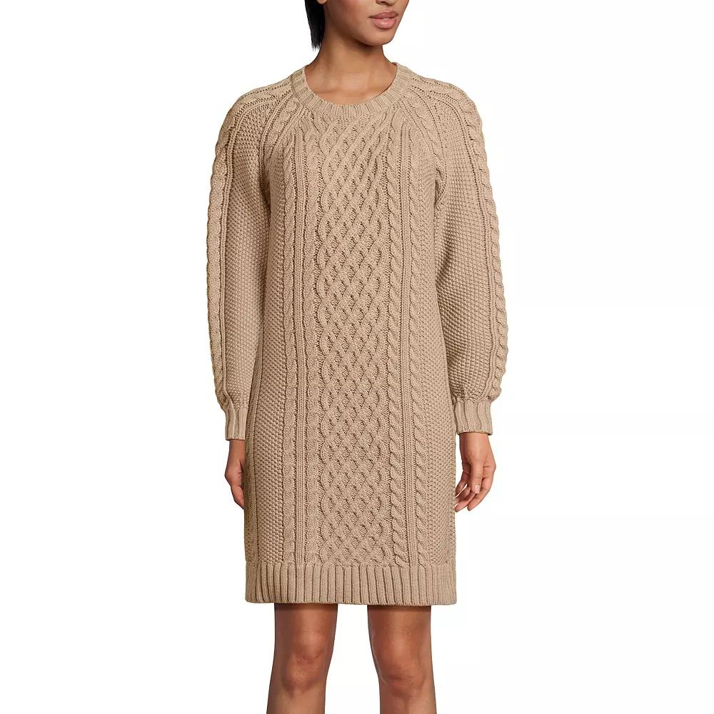 Women's Lands' End Cable Crew Neck Sweater Dress, Size: XS, French Pecan Grey Product Image
