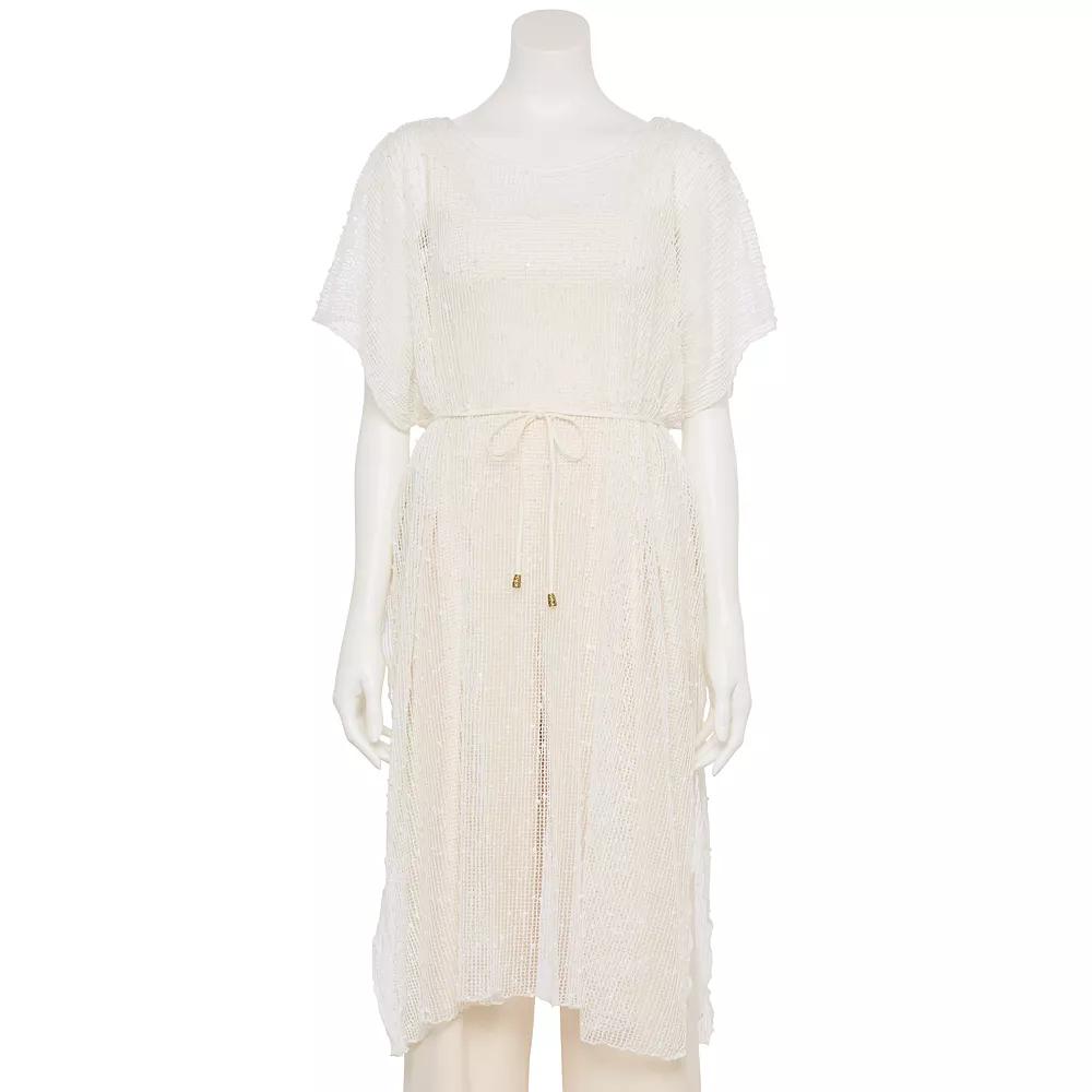 Women's CHARLOTTE DANIEL Mini Pom Pom Textured Poncho, White Product Image