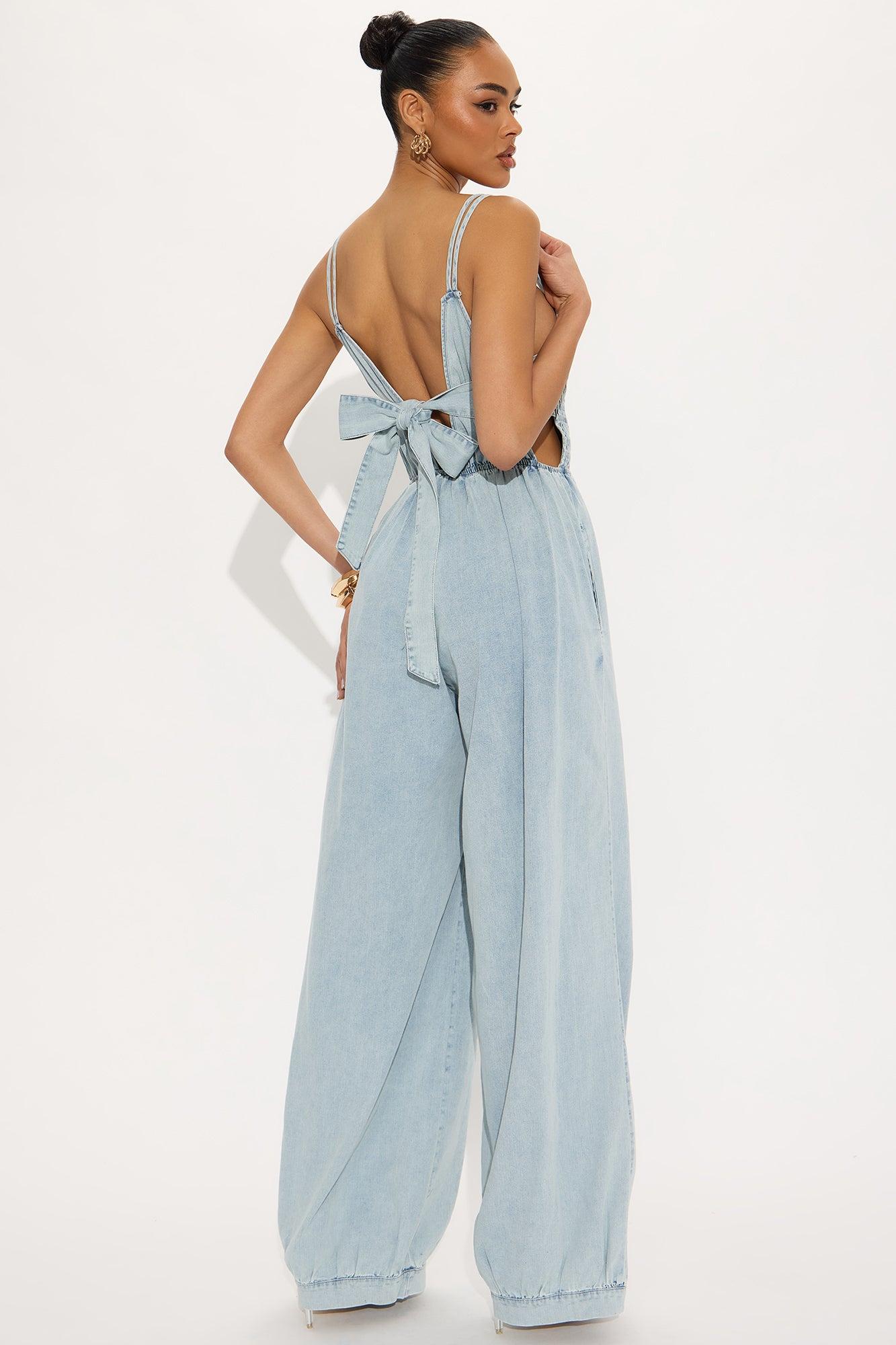 Bronwyn Washed Denim Jumpsuit - Light Wash Product Image
