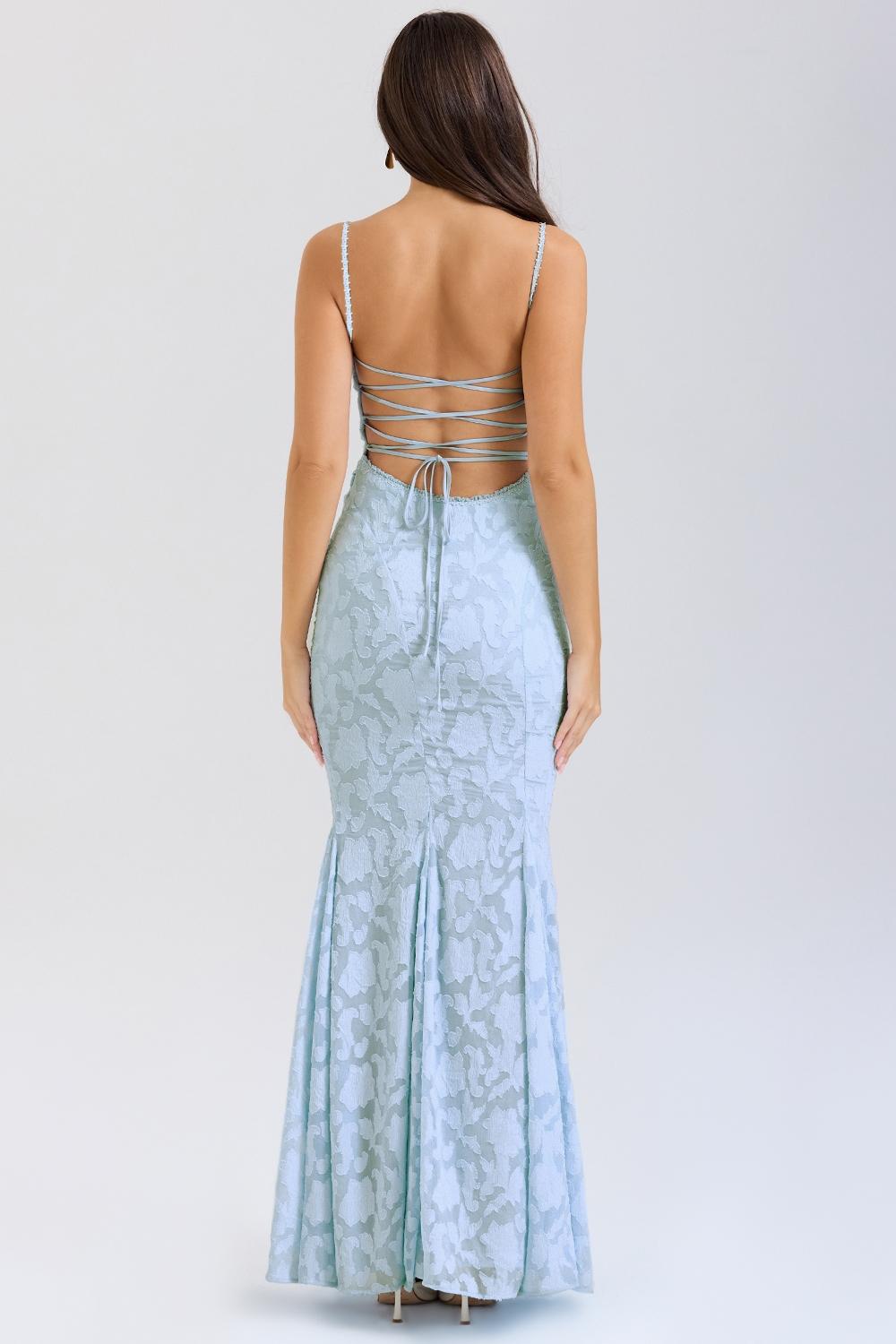 Joan  bluebell lace up back maxi dress Product Image