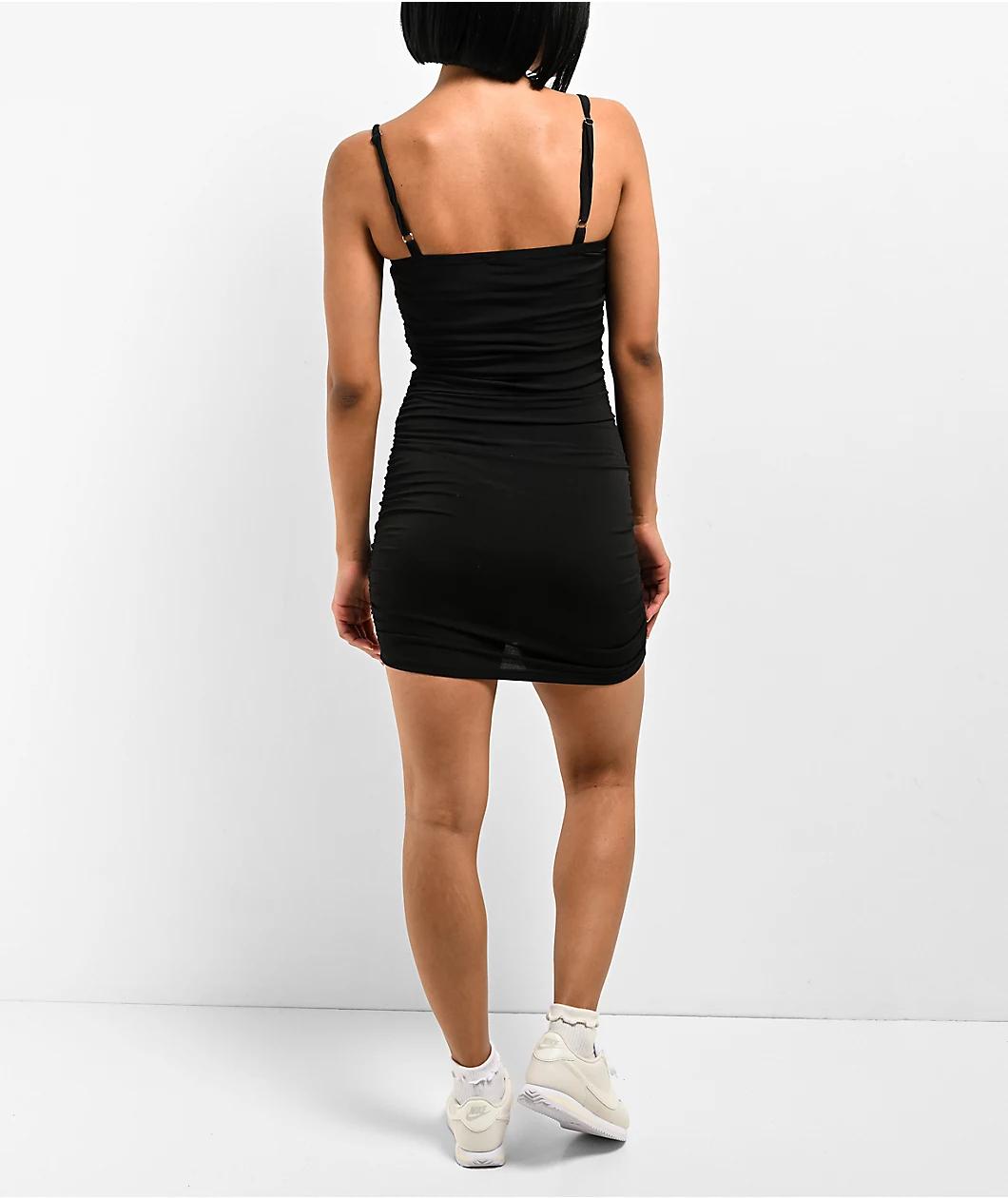 Spicychix Ruched Black Mini Dress Product Image