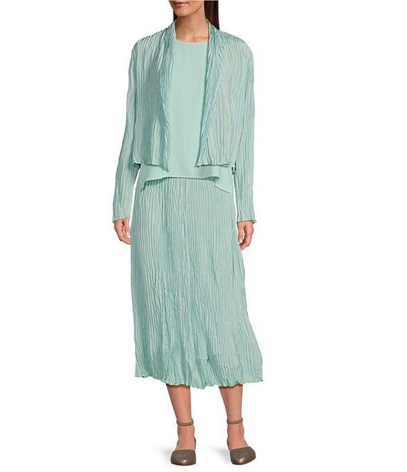 Eileen Fisher Crushed Silk Stand Collar Long Sleeve Open-Front Jacket Product Image