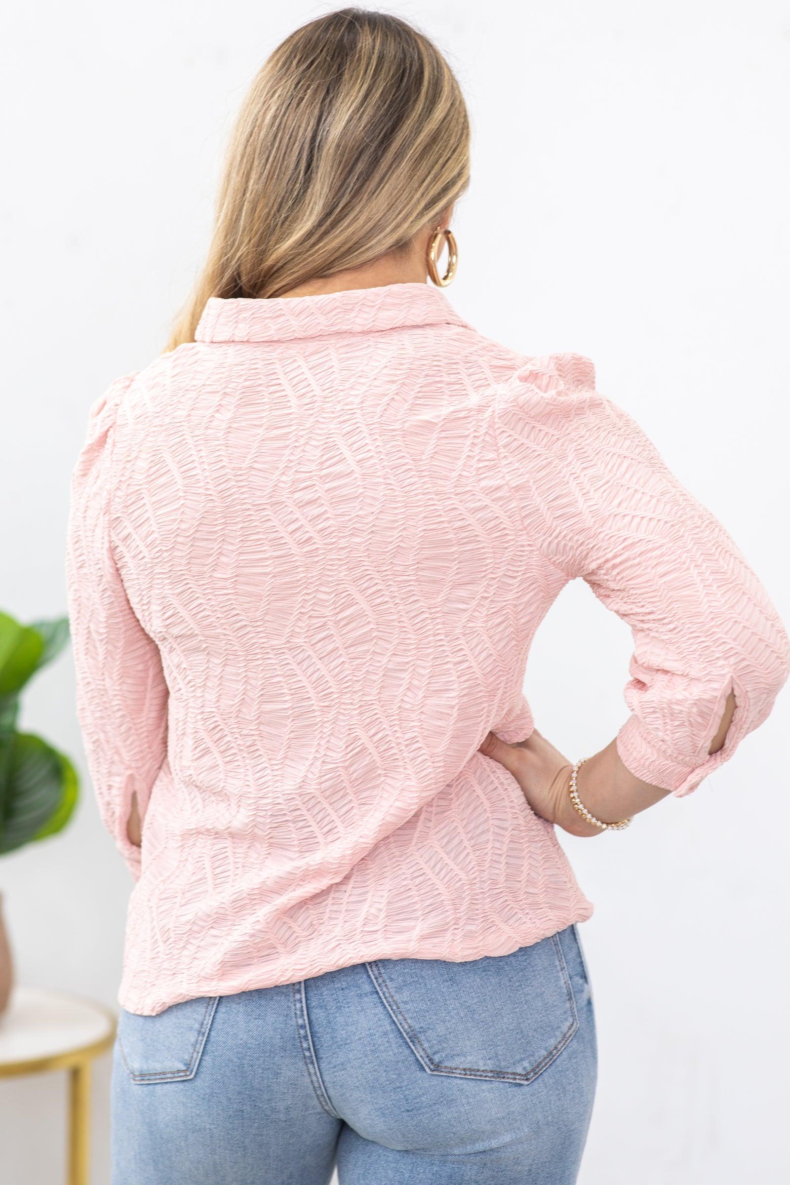 Blush Embossed Texture Button Up Woven Top Product Image