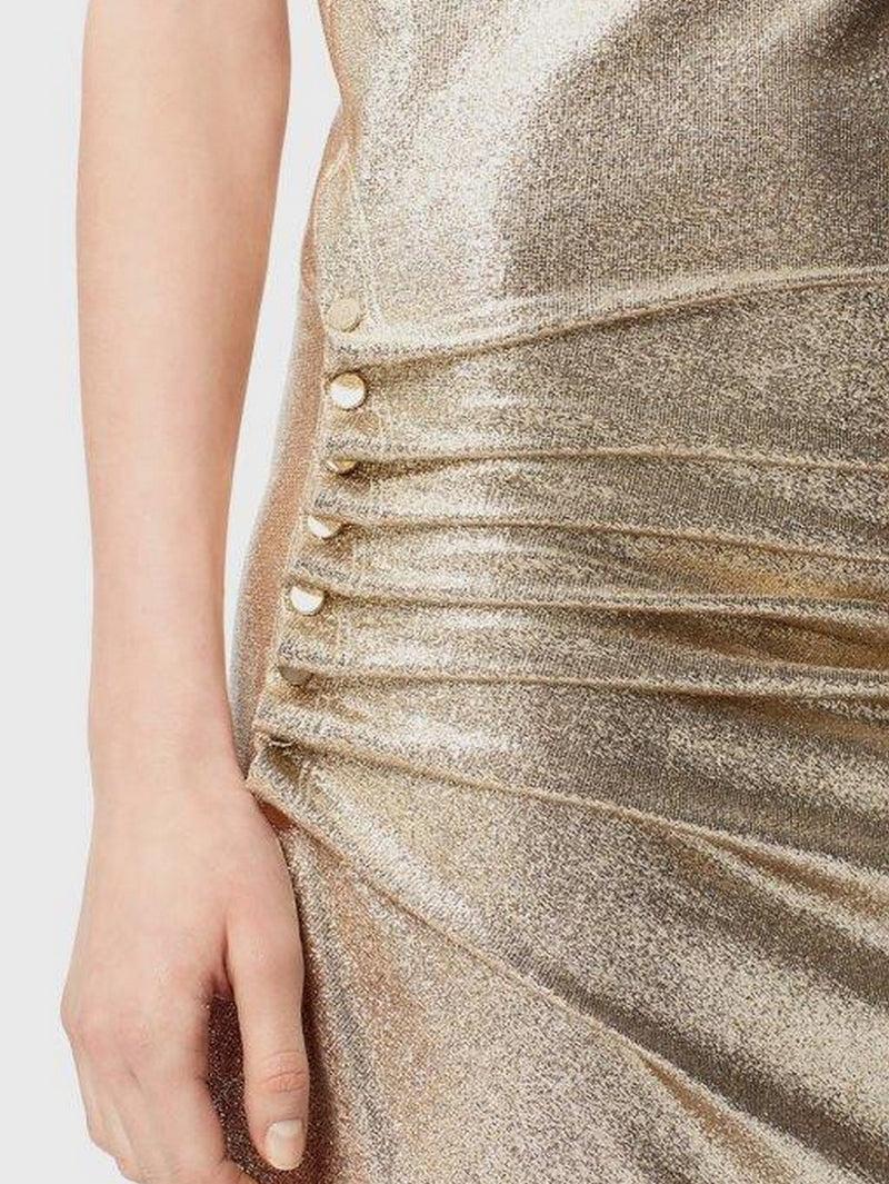 Gold drapé pression dress in lurex Product Image