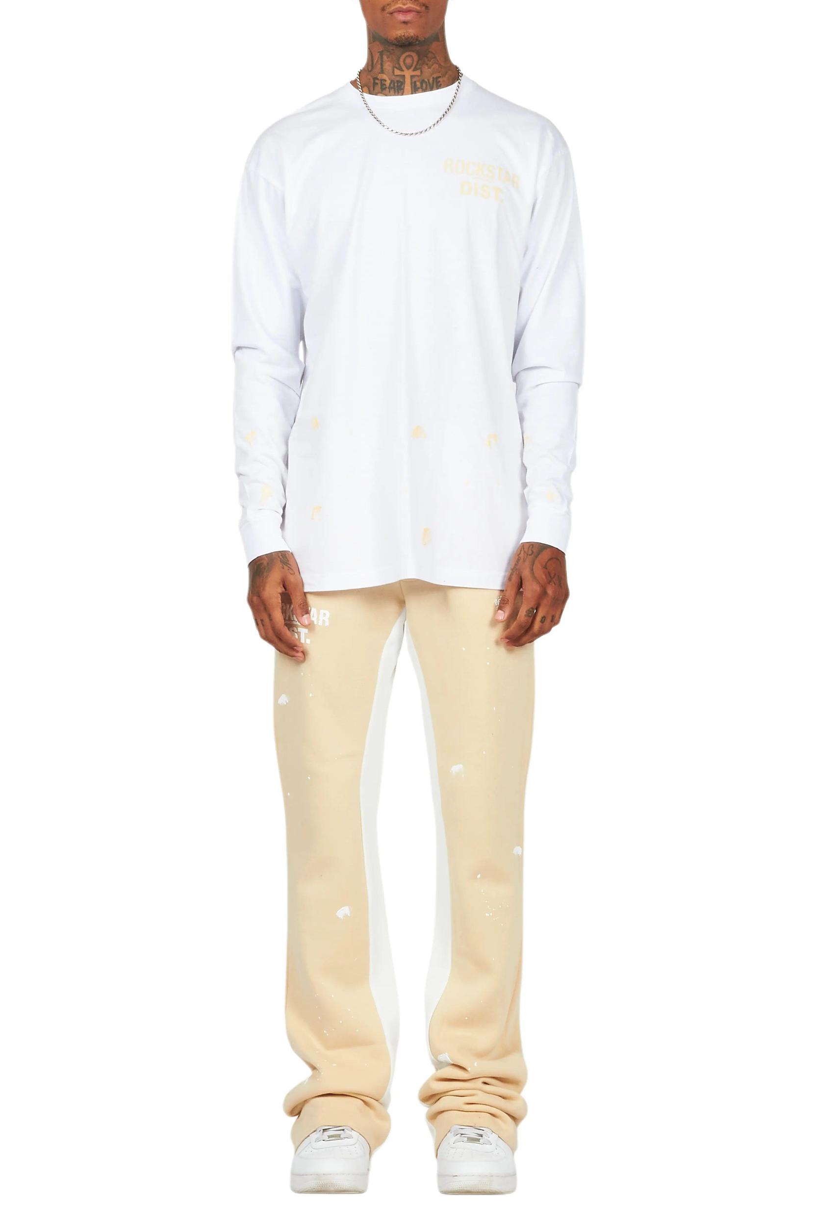 Raffer White/Beige Long Sleeve T-Shirt/Baggy Pant Set Male Product Image
