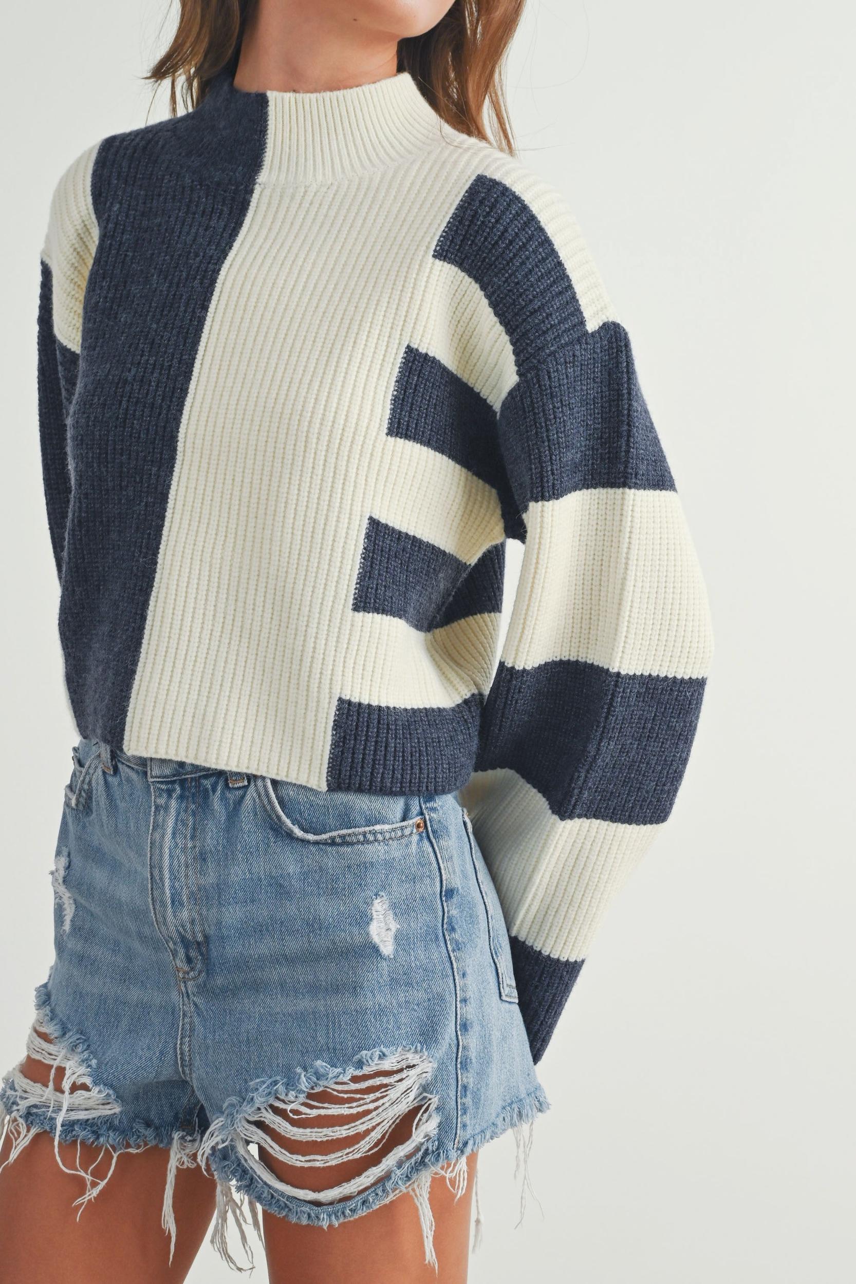 Color Block Mock Neck Sweater Product Image