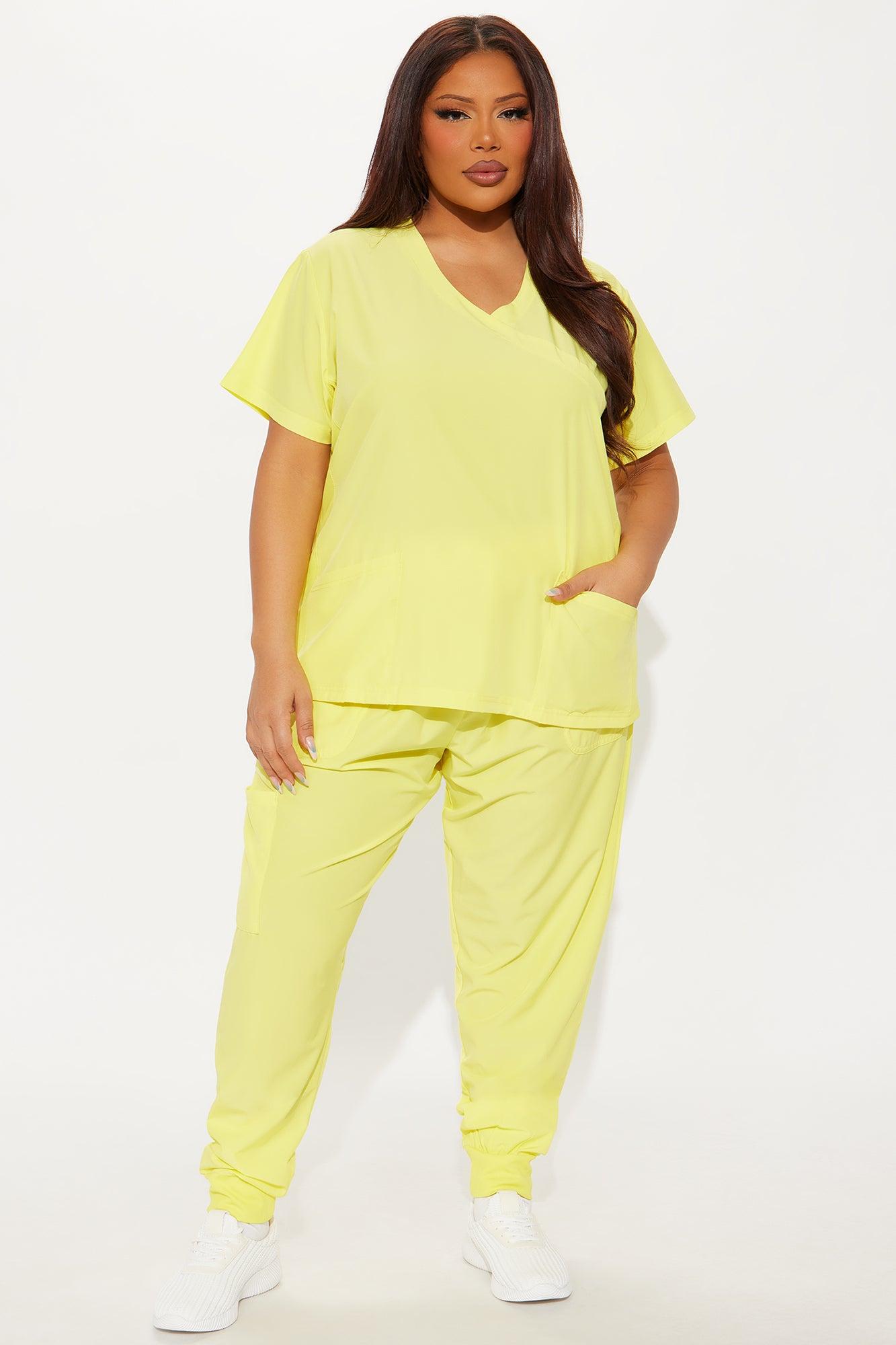 Overtime 4 Way Stretch Scrub Jogger Set - Yellow Female Product Image