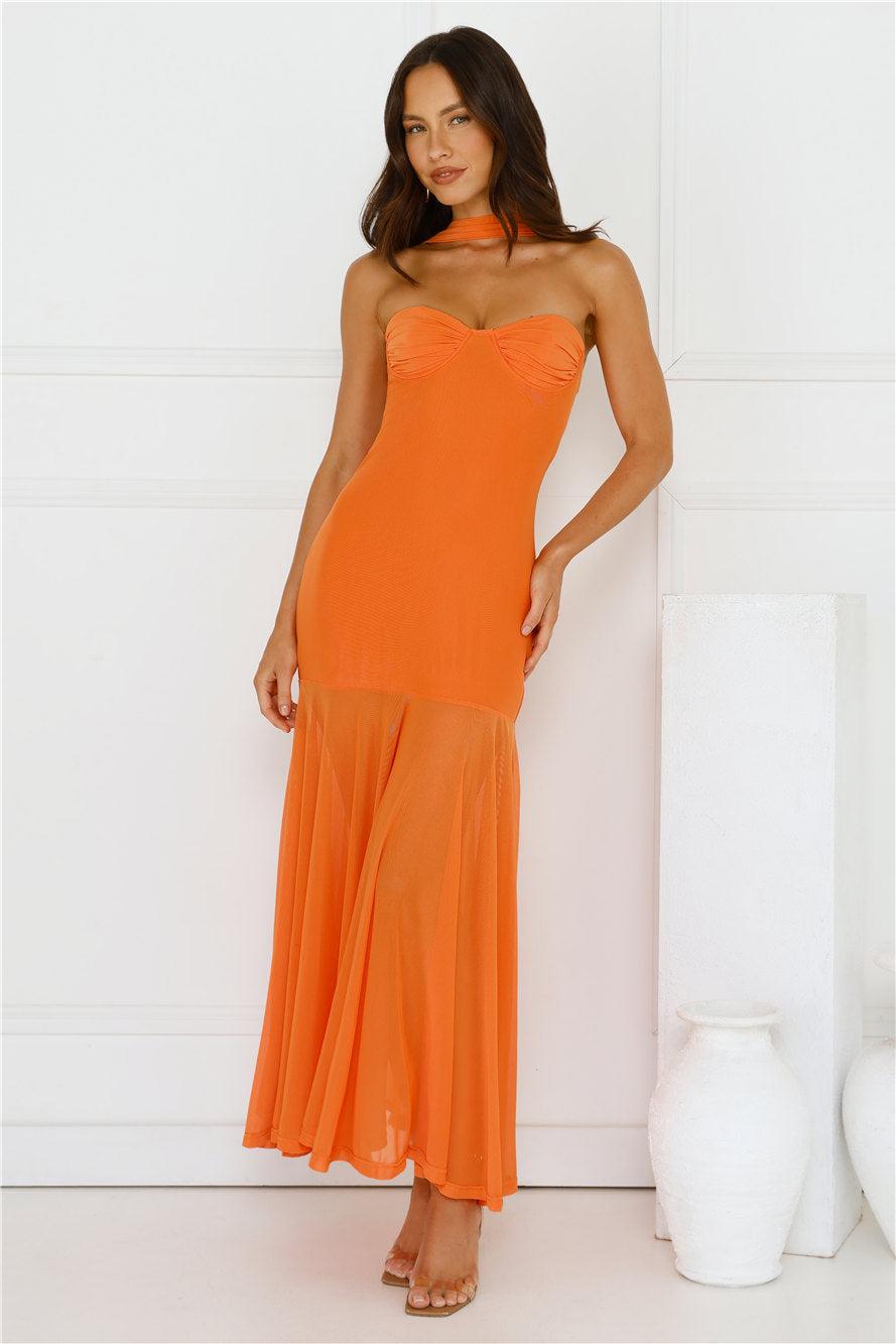 Serene Sway Strapless Maxi Dress Orange Product Image