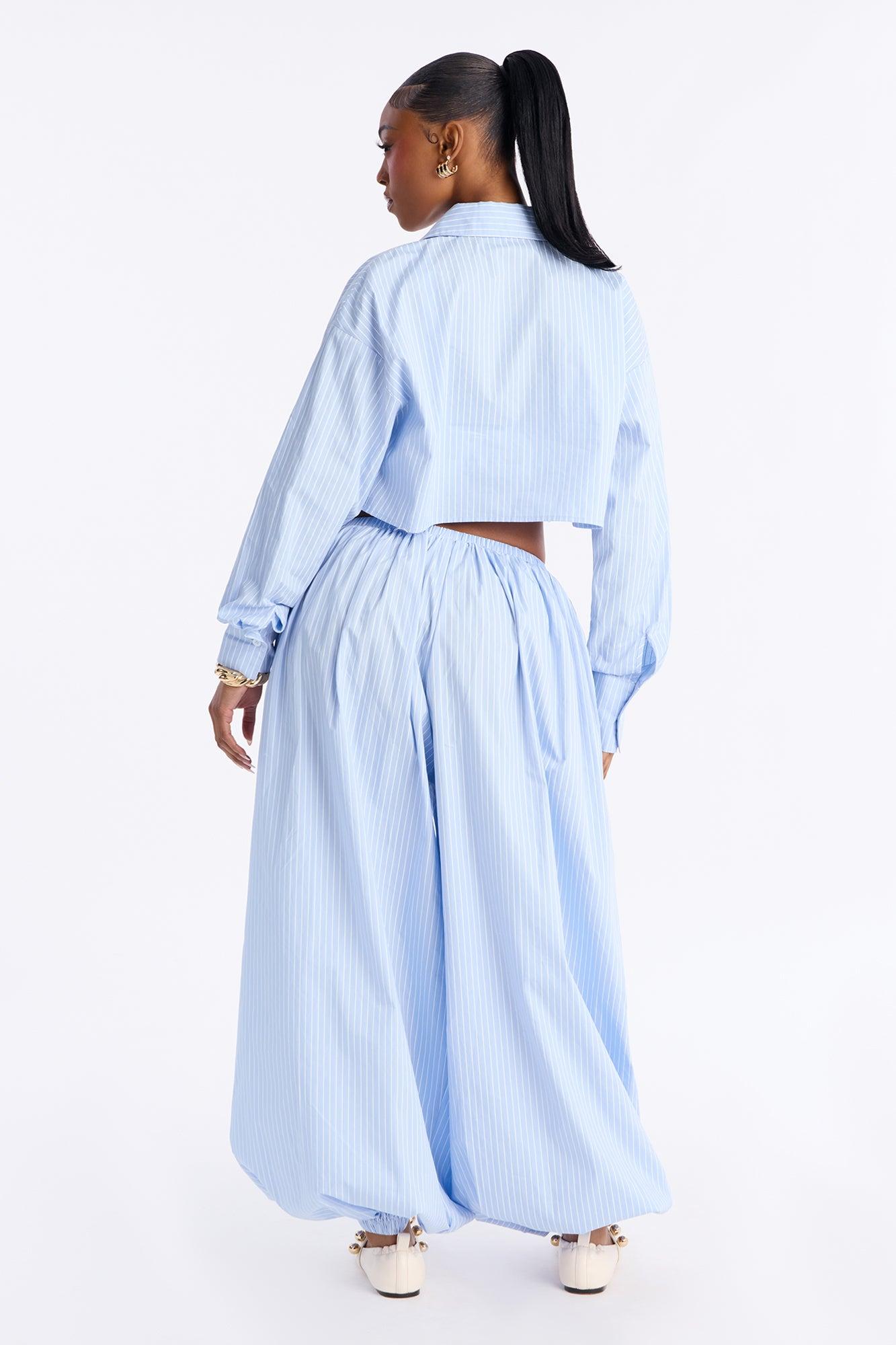 Camie Pinstripe 3 Piece Balloon Pant Set - Blue Female Product Image